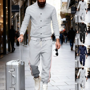 Survêtement homme avec veste de baseball et pantalon rayé en coton mélangé gris clair