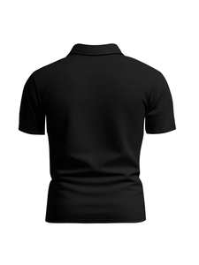 Slim fit black short sleeve Polo shirt for sports and business shown from the back