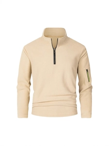 Men's 300g polar fleece half-zip pullover with stand collar and yellow sleeve pocket detail