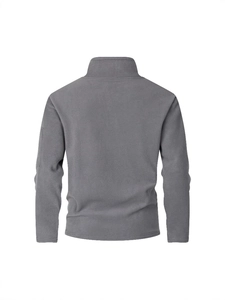 Back view of men's grey 300g polar fleece pullover with a standing collar and warm texture