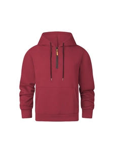 Men's burgundy quarter-zip hoodie with adjustable drawstring and kangaroo pocket