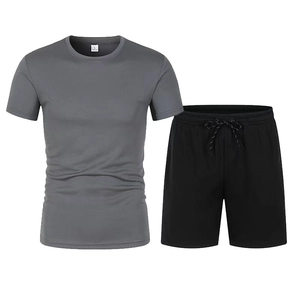 Ensemble mesh homme : t-shirt gris foncé et short noir à séchage rapide avec cordon serrage