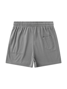 Men's grey mesh athletic shorts with elastic waistband and back pocket for fitness