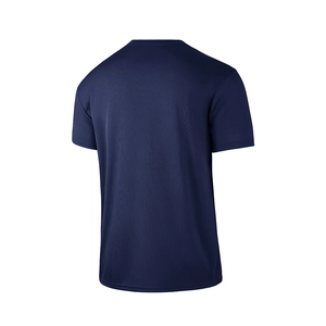 Detail view of the breathable navy mesh fabric on the back of the men's sports t-shirt