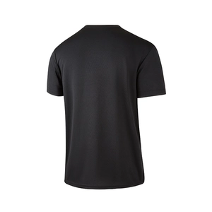 Rear view of black quick-dry mesh fabric men's athletic T-shirt showing breathable texture