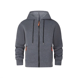 Felpa con cappuccio e zip grigio scuro da uomo con dettagli arancioni e lacci neri