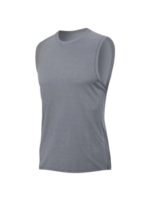 Men's breathable quick-dry sports vest in grey mesh fabric for gym and fitness