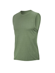 Olive green men's quick-dry breathable mesh sports tank top in a 3/4 side view