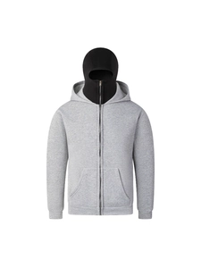 Sweat à capuche double couche pour homme avec masque complet zippé en gris chiné