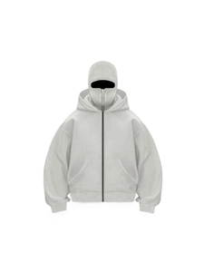 Men Balaclava Full Zip Up Hoodie Heavyweight Polyester Fleece Lined Oversized Solid Color Streetwear Winter Warm Hooded Sweatshirt