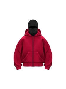 Men's oversized dark red heavyweight hoodie with double layer hood and balaclava detail