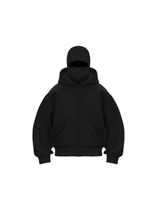 Men's oversized black heavyweight hoodie with integrated balaclava mask and kangaroo pocket