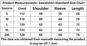 Tabella delle taglie per felpa con cappuccio alla moda con misure da S a 2XL in centimetri