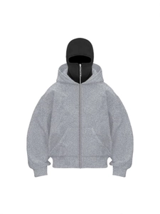 Men's dark gray hooded sweatshirt with double hood and integrated black mask street style