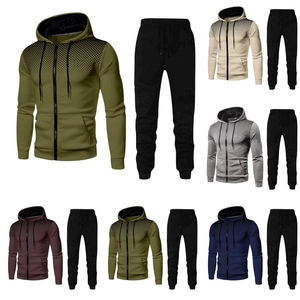 Detailed display of men's hooded tracksuit set with gradient dot print in multiple colors