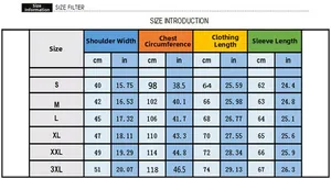 Detailed size chart for solid tracksuits showing measurements in cm and inches from S to 3XL