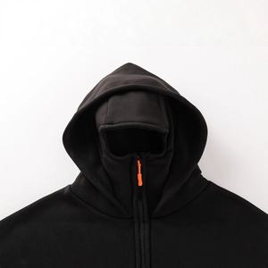 Felpa nera con cappuccio e maschera integrata con dettaglio zip arancione acceso