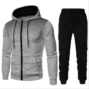 Fleece tracksuit set with grey zip-up hoodie, black gradient dots and joggers