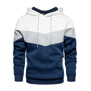 Sweat à capuche décontracté pour homme tricolore blanc gris bleu avec cordons de serrage