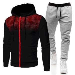 Men's Fleece Lined Tracksuit Gradient Polka Dot Hooded Sweatshirt And Sweatpants Set Long Sleeve Zipper Sportswear