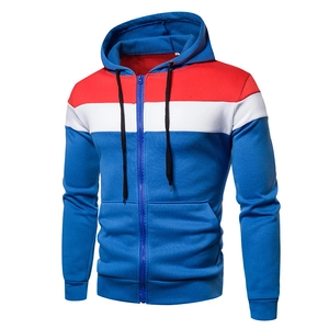Herren-Kapuzenpullover mit Reißverschluss und blau-rot-weißem Patchwork-Design