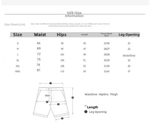 Detailed size chart for men's mesh shorts from size S to 3XL with measurement guide