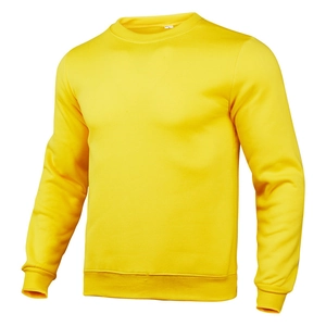 Minimalist yellow crewneck sweatshirt for men and women featuring ribbed cuffs and hem