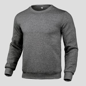 Classic heather gray crewneck sweatshirt with ribbed cuffs and hem in a premium fit