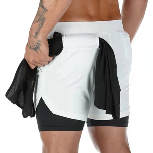 Detail of 2-in-1 men's sports shorts with back towel loop holder for gym and running