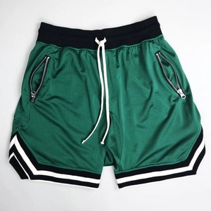 Men's Mesh Basketball Shorts Polyester Quick Dry Breathable Athletic Gym Shorts With Zipper Pockets Retro Striped Shorts
