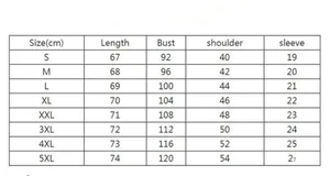 Detailed size chart for men's polo shirt showing S to 5XL measurements in centimeters