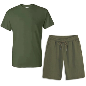 Herren Casual Sport Zweiteiliges Outfit Sommer Baumwollmischung Kurzarm Tee Und Kordelzug Shorts Einfarbig Trainingsanzug Für Jogging