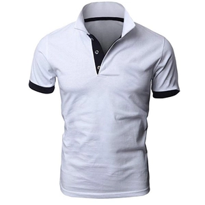 Slim fit white polo shirt for men with black contrast collar and button placket