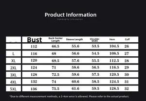 Size chart for men's winter motorcycle leather jacket showing body measurements in cm