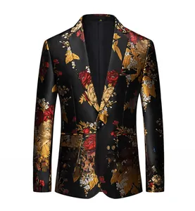 Macro shot of luxury floral embroidery and glossy fabric on a slim-fit blazer