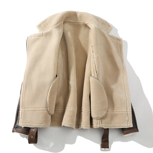 Winter faux leather motorcycle jacket with thick fleece lining and metal buckle details