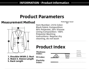 Detailed sizing chart and fabric specifications for the slim fit floral blazer jacket