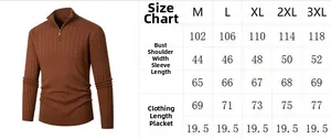 Guide des tailles pour pull en maille zippé homme, mensurations détaillées du M au 3XL