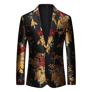 Men Luxury Floral Jacquard Blazer Cotton Blend Slim Fit One Button Suit Jacket For Wedding Party Banquet Formal Performance