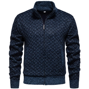 Suéter Cardigan con Cremallera y Cuello Alto para Hombre Ajuste Ceñido Chaqueta de Punto Geométrica Engrosada Casual Otoño Manga Larga