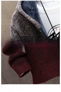 Detail of fleece lining and ribbed cuffs on men's winter hooded knit cardigan