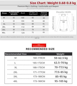 Detailed size chart for men's casual knit jacket with height and weight measurements