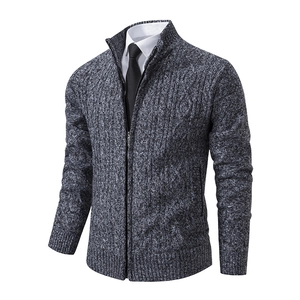 Men's Casual Cable Knit Cardigan Sweater Stand Collar Full Zip Jacket Long Sleeve Polyester Cotton Blend Warm Coat