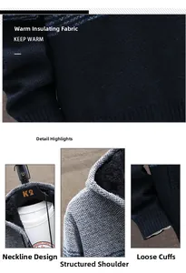Dettagli del cardigan in maglia blu scuro con fodera in pile calda e cuciture