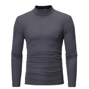 Close-up of the knitted texture and half-turtleneck design on a slim fit grey thermal top