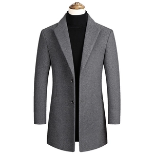 Manteau élégant en laine grise pour hommes avec revers classique et fermeture à deux boutons
