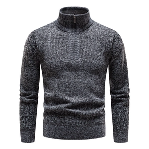 Men's Stand Collar 1/4 Zip Fleece Lined Sweater Autumn Winter Thick Knitted Pullover Ribbed Cuffs Plus Size Heather Top