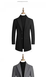 Détails du manteau mi-long en laine pour homme avec revers classiques en noir et gris