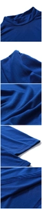 Detail view of royal blue mock neck shirt showing premium stitching and fabric texture