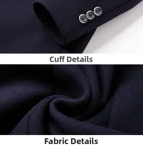 Gros plan détaillé sur la texture du manteau en laine marine et boutons de manche